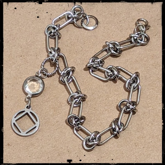 Narcotics Anonymous NA Symbol & Rhinestone Charm Bracelet Stainless Rope Chain - Picture 5 of 7